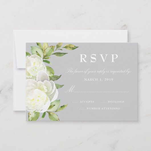 Gray Waterverf Spring Floral Peony Wedding RSVP (Voorkant)