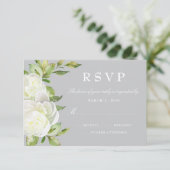 Gray Waterverf Spring Floral Peony Wedding RSVP (Staand voorkant)