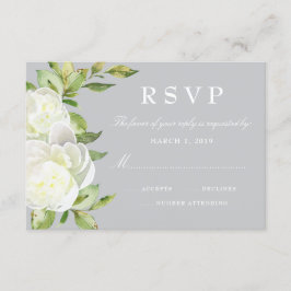 Gray Waterverf Spring Floral Peony Wedding RSVP Kaartje