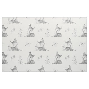 Gray Waterverf Woodland Baby Deer Fawn Girl Stof