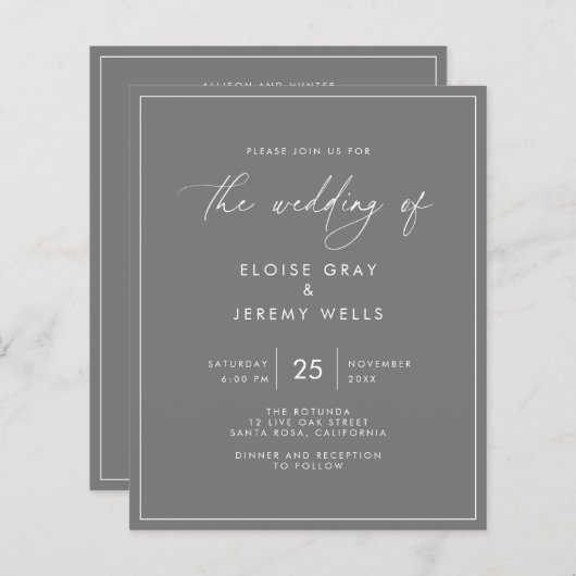 Gray Wedding Invitation (Voorkant / Achterkant)