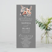 Gray Wedding Programme White and Blush Flowers (Staand voorkant)