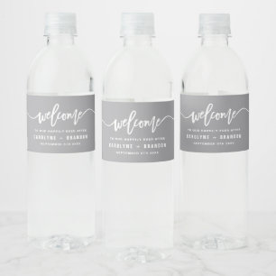 Gray Welcome Lettering Custom Wedding Waterfles Etiket