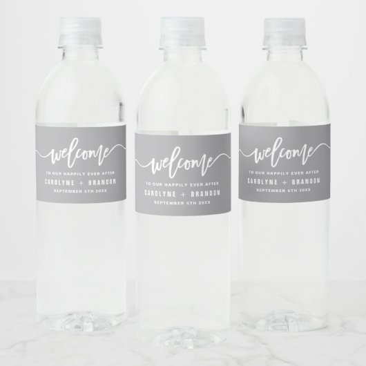 Gray Welcome Lettering Custom Wedding Waterfles Etiket (Flessen)