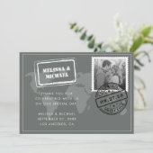Gray Wereldkaart Destination Wedding Foto Bedankkaart (Staand voorkant)