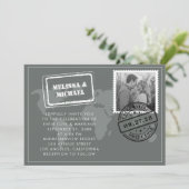 Gray Wereldkaart Destination Wedding Foto Kaart (Staand voorkant)