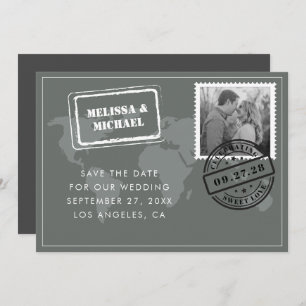 Gray Wereldkaart Destination Wedding Foto Save The Date