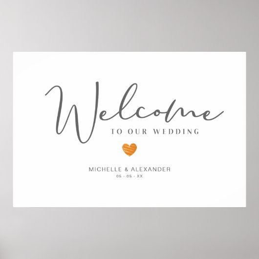 Gray Whimsical Welcome Wedding Oranje Heart Poster (Voorkant)