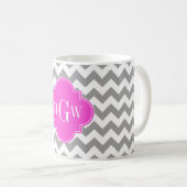 Gray Whirt Chevron Hot Pink Quatrefoil 3 Monogram Koffiemok (Voorkant rechts)