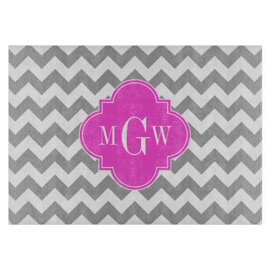 Gray Whirt Chevron Hot Pink Quatrefoil 3 Monogram Snijplank (Voorkant)