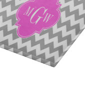 Gray Whirt Chevron Hot Pink Quatrefoil 3 Monogram Snijplank (Hoek)
