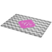 Gray Whirt Chevron Hot Pink Quatrefoil 3 Monogram Snijplank (Hoek)