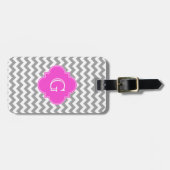 Gray Whirt Chevron Hot Pink Quatrefoil Monogram Bagagelabel (Voorkant horizontaal)
