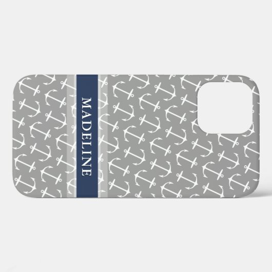 Gray White Anchor Pattern Name Case-Mate iPhone Case (Achterkant (horizontaal))