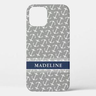 Gray White Anchor Pattern Name Case-Mate iPhone Case