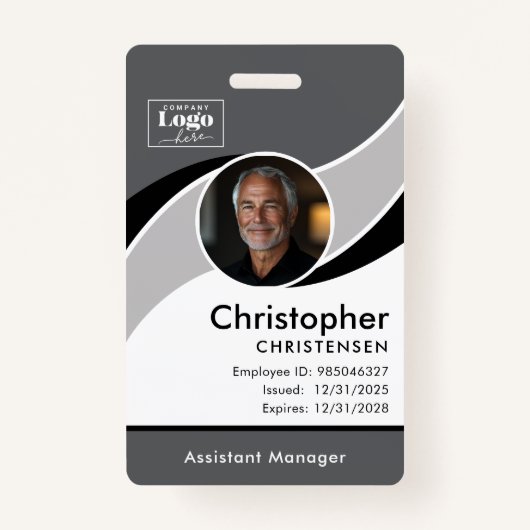 Gray White Black Corporate Employee ID Badge (Voorkant)