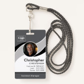 Gray White Black Corporate Employee ID Badge (Voorkant met draagriem)