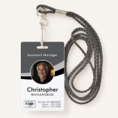 Gray White Black Corporate Employee Photo ID Badge (Voorkant met draagriem)