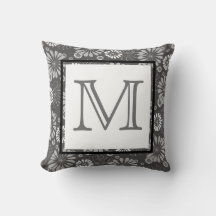 Gray White Black Monogram Floral