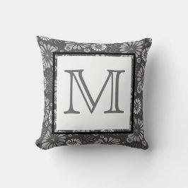 Gray White Black Monogram Floral Kussen