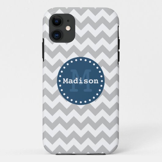 Gray White Blue Chevron Zigzag Monogram Case-Mate iPhone Case (Achterkant)