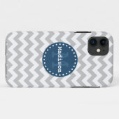 Gray White Blue Chevron Zigzag Monogram Case-Mate iPhone Case (Achterkant (horizontaal))