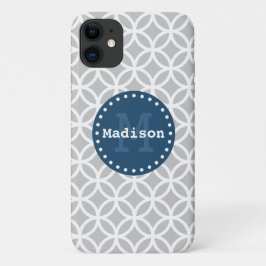 Gray White Blue Moderne Circles Monogram Case-Mate iPhone Case