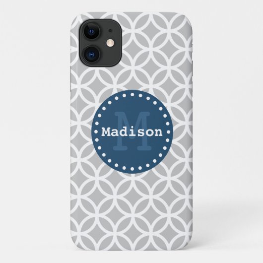 Gray White Blue Moderne Circles Monogram Case-Mate iPhone Case (Achterkant)