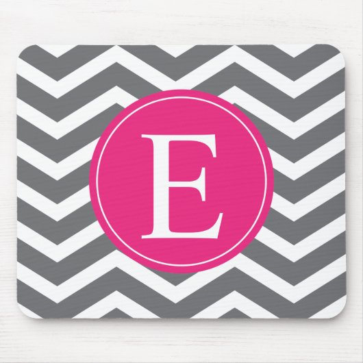 Gray White Chevron Bright Roze Monogram Muismat (Voorkant)