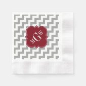 Gray White Chevron Burgundy Quatrefoil 3 Monogram Servetten (Voorkant)