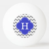 Gray White Chevron Cobalt Blue Quatrefoil Monogram Pingpongbal (Voorkant)