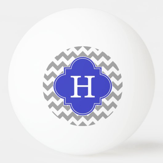 Gray White Chevron Cobalt Blue Quatrefoil Monogram Pingpongbal (Achterkant)