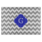 Gray White Chevron Cobalt Blue Quatrefoil Monogram Snijplank (Voorkant)