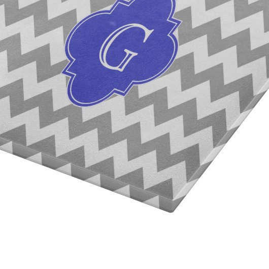 Gray White Chevron Cobalt Blue Quatrefoil Monogram Snijplank (Hoek)
