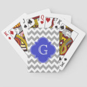 Gray White Chevron Cobalt Blue Quatrefoil Monogram Speelkaarten (Achterkant)