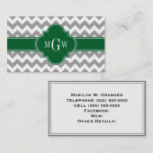 Gray White Chevron Emerald Quatrefoil 3 Monogram Visitekaartje (Voorkant / Achterkant)
