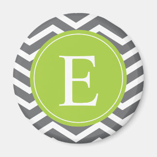 Gray White Chevron Green Monogram Magneet