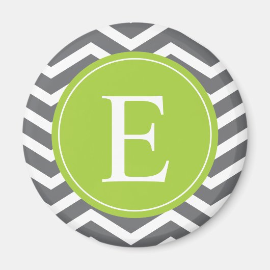 Gray White Chevron Green Monogram Magneet (Voorkant)