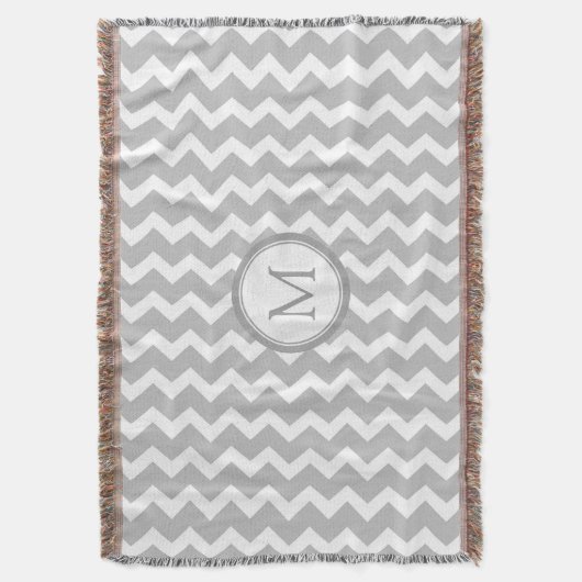 Gray White Chevron Pattern Monogram Throw Blanket Deken (Voorkant Verticaal)