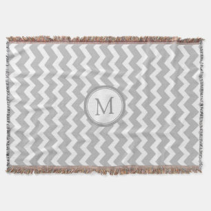 Gray White Chevron Pattern Monogram Throw Blanket Deken