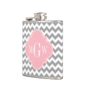 Gray White Chevron Pink Quatrefoil 3 Monogram Heupfles (Links)