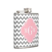 Gray White Chevron Pink Quatrefoil 3 Monogram Heupfles (Rechts)