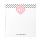 Gray White Chevron Pink Quatrefoil 3 Monogram Notitieblok (Voorkant)
