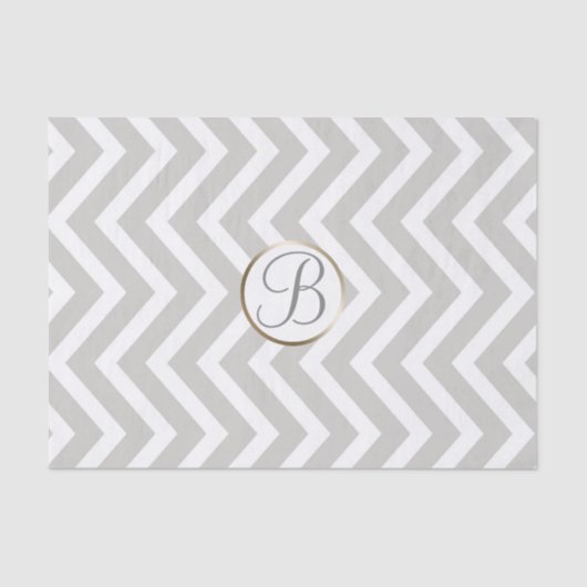 Gray White Chevron Print Monogram Letter Initiaal Tissuepapier (Voorkant)