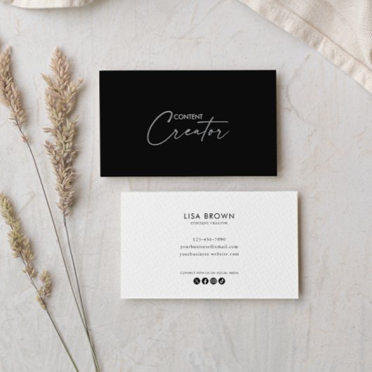 Gray White Classic Content Creator Business Card Visitekaartje