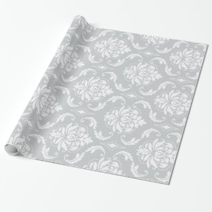 Gray White Classic Damask Patroon Cadeaupapier
