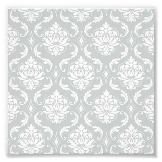Gray White Classic Damask Patroon Foto Afdruk (Voorkant)