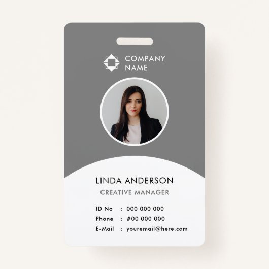 Gray White Company Logo Employee Photo ID Classy Badge (Voorkant)