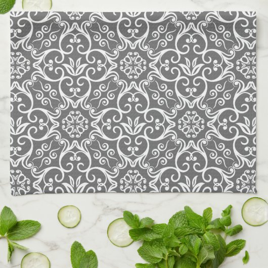 Gray & White Damask Kitchen Towel Theedoek (Gevouwen)