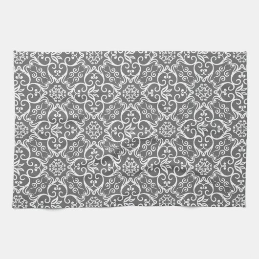 Gray & White Damask Kitchen Towel Theedoek (Horizontaal)